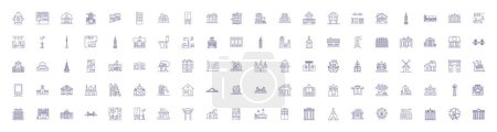 Illustration for City housing line icons signs set. Design collection of Urban, dwellings, residences, homes, apartments, condos, townhouses, complexes outline vector concept illustrations - Royalty Free Image