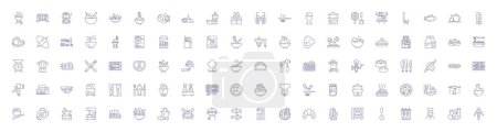 Illustration for Eclectic eatery line icons signs set. Design collection of Eclectic, Eatery, Restaurant, Cuisine, Food, Variety, Fusion, Homemade outline vector concept illustrations - Royalty Free Image