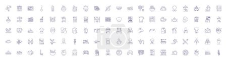 Illustration for Chef kitchen line icons signs set. Design collection of Cooking, Cuisine, Chef, Recipe, Kitchenware, Knives, Utensils, Prep outline vector concept illustrations - Royalty Free Image