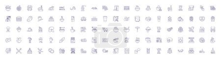 Illustration for Gastronomic experience line icons signs set. Design collection of Cuisine, Epicurean, Delightful, Palatable, Savory, Tasty, Flavorful, Exquisite outline vector concept illustrations - Royalty Free Image