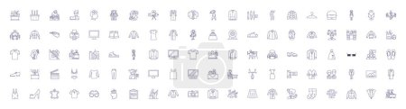 Illustration for Clothes shop line icons signs set. Design collection of Clothing, Shop, Apparel, Garments, Outfit, Attire, Fashion, Store outline vector concept illustrations - Royalty Free Image