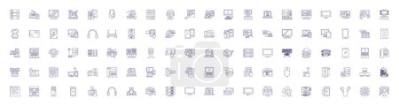 Ilustración de Blockchain tecnología línea iconos letreros conjunto. Colección de diseño de Blockchain, Tecnología, Descentralizado, Libro mayor, Criptografía, Criptomoneda, Consenso, Concepto de vector de esquema de transacción - Imagen libre de derechos