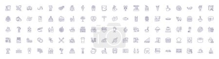 Food culture line icons signs set. Design collection of Cuisine, Gourmet, Gastronomy, Dishware, Recipes, Etiquette, Banquet, Dietary outline vector concept illustrations
