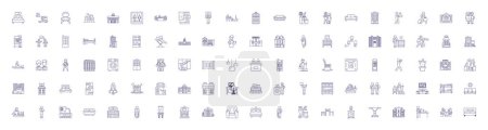 Illustration for Hotel apartments line icons signs set. Design collection of Hotel, Apartments, Accommodation, Lodging, Suites, Residence, Hostel, Flat outline vector concept illustrations - Royalty Free Image