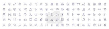Illustration for Competition line icons signs set. Design collection of Contest, Race, Duel, Clash, Struggle, Vying, Pit, Trial outline vector concept illustrations - Royalty Free Image