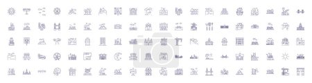 Illustration for Green buildings line icons signs set. Design collection of Ecological, Sustainable, Renewable, Efficiency, Low Carbon, Recyclable, Construct, Insulation outline vector concept illustrations - Royalty Free Image