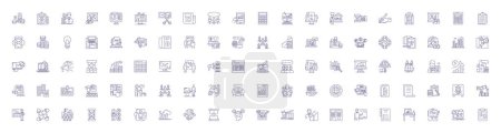 Illustration for Business valuation line icons signs set. Design collection of Valuation, Business, Asset, Liability, Cashflow, Equity, Profit, Market outline vector concept illustrations - Royalty Free Image