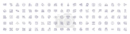 Illustration for Efficiency line icons signs set. Design collection of Proficiency, Productivity, Expediency, Competence, Nimbleness, Capacity, Economy, Quickness outline vector concept illustrations - Royalty Free Image