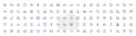 Illustration for Credit line icons signs set. Design collection of Credit, Loan, Money, Card, Bank, Finance, Rate, Borrow outline vector concept illustrations - Royalty Free Image