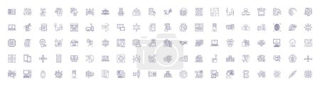 Illustration for Electronics line icons signs set. Design collection of electronics, gadgets, technology, devices, appliances, consoles, circuit, components outline vector concept illustrations - Royalty Free Image