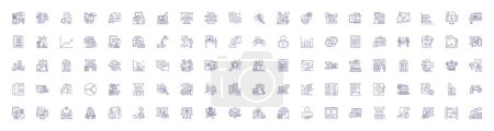 Illustration for Auditor and analysis line icons signs set. Design collection of Auditor, Analysis, Auditing, Analyzing, Evaluating, Scrutiny, Inspecting, Reviewing outline vector concept illustrations - Royalty Free Image