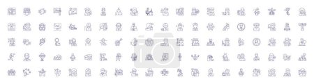 Illustration for Career coaching line icons signs set. Design collection of Career, Coaching, Mentoring, Advice, Counseling, Goals, Development, Cover Letter outline vector concept illustrations - Royalty Free Image