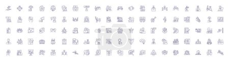 Illustration for Coaching line icons signs set. Design collection of Mentoring, Guiding, Educating, Advising, Instructing, Counselling, Directing, Motivating outline vector concept illustrations - Royalty Free Image