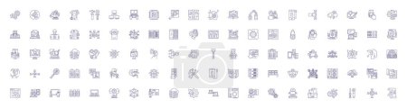 Ilustración de Conjunto de signos de iconos de línea de datos. Diseño de recopilación de datos, análisis, análisis, almacenamiento, registros, recopilación, base de datos, esquema de procesamiento de ilustraciones de conceptos vectoriales - Imagen libre de derechos