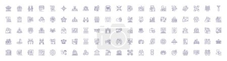 Illustration for Group line icons signs set. Design collection of Collective, Crowd, Clique, Congregation, Conglomeration, Fraternity, Entourage, Union outline vector concept illustrations - Royalty Free Image