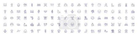 Illustration for Cheerful people line icons signs set. Design collection of Cheerful, Joyous, Glad, Lighthearted, Exuberant, Delighted, Mirthful, Jubilant outline vector concept illustrations - Royalty Free Image