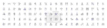 Illustration for Daily people line icons signs set. Design collection of Dailypeople, Individuals, Populace, Residents, Commuters, Crowd, Denizens, Dwellers outline vector concept illustrations - Royalty Free Image