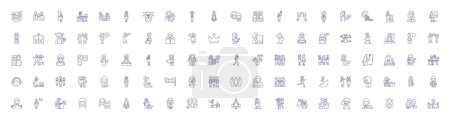 Illustration for Femenism line icons signs set. Design collection of Feminism, Womanism, Equality, Liberation, Rights, Womxn, Empowerment, Autonomy outline vector concept illustrations - Royalty Free Image