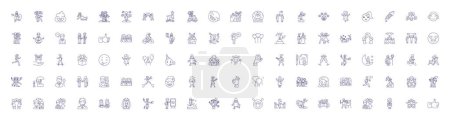 Illustration for Delight line icons signs set. Design collection of Joy, Appeal, Gratify, Thrill, Enchant, Amuse, Satisfy, Elate outline vector concept illustrations - Royalty Free Image