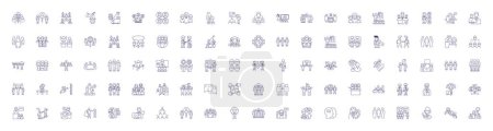 Illustration for Employees line icons signs set. Design collection of Workers, Employees, Staff, Personnel, Associates, Colleagues, Hires, Appointees outline vector concept illustrations - Royalty Free Image