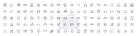 Business meeting line icons signs set. Design collection of Huddle, Negotiation, Conference, Agenda, Strategy, Networking, Dialogue, Gathering outline vector concept illustrations