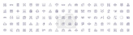 Illustration for Community system line icons signs set. Design collection of Social, Network, Relationships, Platform, Connections, Interaction, Support, Participation outline vector concept illustrations - Royalty Free Image