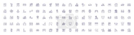 Illustration for Loyalty line icons signs set. Design collection of Faithful, True, Constant, Reliable, Devoted, Steadfast, Constant, Faithfulness outline vector concept illustrations - Royalty Free Image