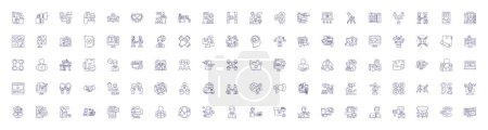 Illustration for Connecting business line icons signs set. Design collection of Networking, Linking, Joining, Relating, Interfacing, Bridging, Unifying, Uniting outline vector concept illustrations - Royalty Free Image
