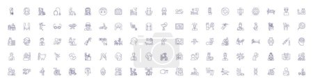 Illustration for Patient line icons signs set. Design collection of Patient, Caregiver, Hypochondriac, Chronically ill, Bedridden, Clinician, Prone, Recovering outline vector concept illustrations - Royalty Free Image