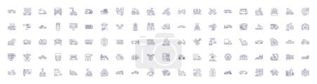 Illustration for Machines line icons signs set. Design collection of Robots, Automata, Computers, Electronics, Tools, Engines, Gadgets, Devices outline vector concept illustrations - Royalty Free Image