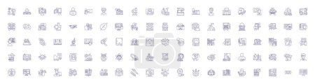Illustration for Online education line icons signs set. Design collection of eLearning, Remote, Distance, Teaching, Studying, Webinars, Courses, Schools outline vector concept illustrations - Royalty Free Image