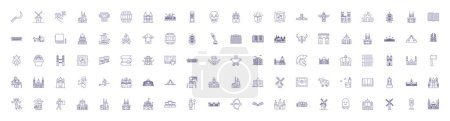 Illustration for Medieval civilization line icons signs set. Design collection of Medieval, Civilization, History, Middle Ages, Knights, Peasants, Feudalism, Architecture outline vector concept illustrations - Royalty Free Image
