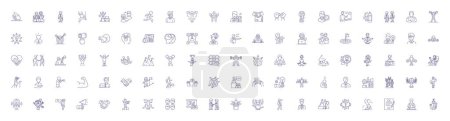 Illustration for Manager motivation line icons signs set. Design collection of Motivation, Management, Lead, Engage, Drive, Strategy, Appreciate, Measure outline vector concept illustrations - Royalty Free Image