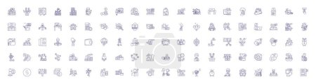 Illustration for Making money line icons signs set. Design collection of Earn, Profit, Gain, Invest, Speculate, Fund, Market, Yield outline vector concept illustrations - Royalty Free Image