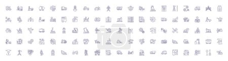 Mining line icons signs set. Design collection of Extracting, Digging, Unearthing, Uncovering, Drilling, Essaying, Quarrying, Panning outline vector concept illustrations