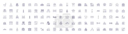 Illustration for Smart building automation line icons signs set. Design collection of Smart, Building, Automation, IoT, Energy-efficiency, Voice-recognition, Sensors, Connectivity outline vector concept illustrations - Royalty Free Image