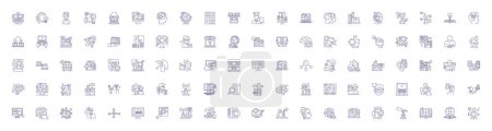 Illustration for Research line icons signs set. Design collection of Investigate, Analyze, Probe, Study, Examine, Assess, Explore, Investigate outline vector concept illustrations - Royalty Free Image