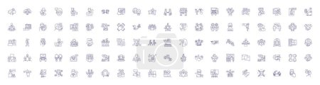 Illustration for Performance management line icons signs set. Design collection of Auditing, Assessing, Coaching, Evaluating, Goal setting, Motivating, Measuring, Training outline vector concept illustrations - Royalty Free Image