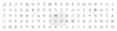 Illustration for Parenting support line icons signs set. Design collection of Guidance, Backing, Nurturing, Mentoring, Counsel, Instructing, Encouraging, Uplifting outline vector concept illustrations - Royalty Free Image