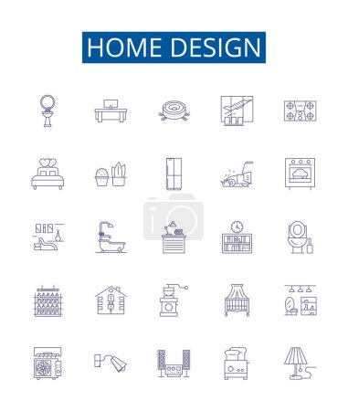 Illustration for Home design line icons signs set. Design collection of Interiors, Decor, Architecture, Furniture, Style, Color, Planning, Spaces outline vector concept illustrations - Royalty Free Image