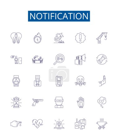 Illustration for Notification line icons signs set. Design collection of Alert, Reminder, Signal, Warning, Notice, Broadcast, Promotion, Report outline vector concept illustrations - Royalty Free Image