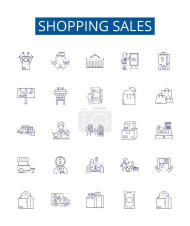 Illustration for Shopping sales line icons signs set. Design collection of Deals, Bargains, Discounts, Savings, Promotions, Clearance, Frugality, Offerings outline vector concept illustrations - Royalty Free Image