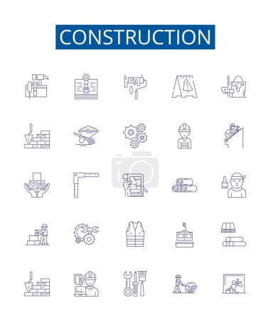Illustration for Construction line icons signs set. Design collection of Build, Construct, Constructing, Erect, Fabricate, Framework, Architecture, Structure outline vector concept illustrations - Royalty Free Image