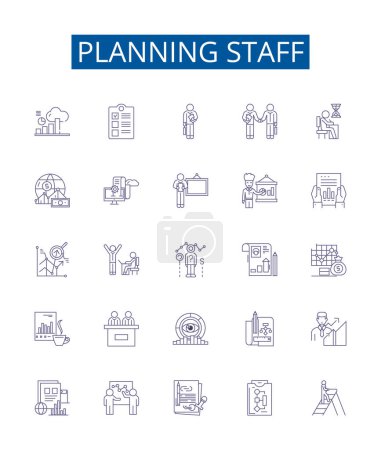 Illustration for Planning staff line icons signs set. Design collection of Staffing, Planning, Organization, Scheduling, Assignment, Human, Resources, Team outline vector concept illustrations - Royalty Free Image