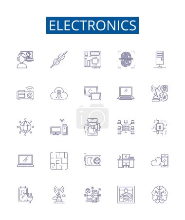 Illustration for Electronics line icons signs set. Design collection of electronics, gadgets, technology, devices, appliances, consoles, circuit, components outline vector concept illustrations - Royalty Free Image