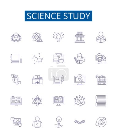 Illustration for Science study line icons signs set. Design collection of Research, Knowledge, Investigation, Physics, Astronomy, Chemistry, Biology, Experimentation outline vector concept illustrations - Royalty Free Image