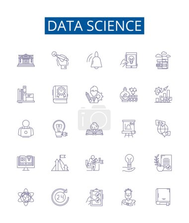 Illustration for Data science line icons signs set. Design collection of Data, Science, Analysis, Modeling, Big, Machine, Learning, Algorithms outline vector concept illustrations - Royalty Free Image
