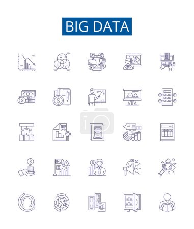 Illustration for Big data line icons signs set. Design collection of Analytics, Storage, Predictive, Mining, Hadoop, Cloud, AI, Processing outline vector concept illustrations - Royalty Free Image