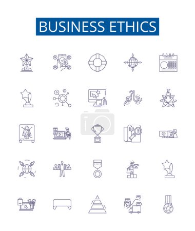 Illustration for Business ethics line icons signs set. Design collection of Integrity, Honesty, Respect, Trust, Morals, Fairness, Credibility, Transparency outline vector concept illustrations - Royalty Free Image