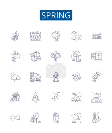 Illustration for Spring line icons signs set. Design collection of Bloom, Vernal, Renewal, Thaw, Sun, Buds, Warmth, April outline vector concept illustrations - Royalty Free Image